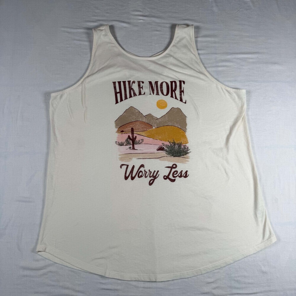 Maurices Hike More Worry Less Tank Top Womens XXL Cream Desert Cactus Strappy Ba